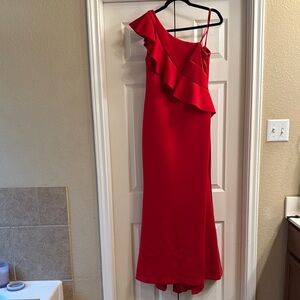 Jessica Howard Red Asymmetrical Ruffled Sheath Dress